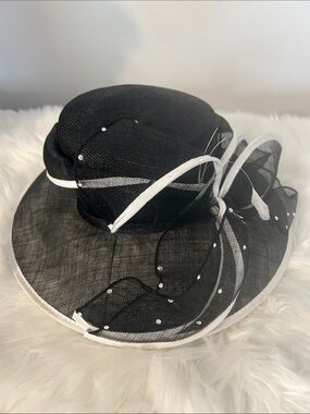 Black & White Embellished Mesh Derby Hat